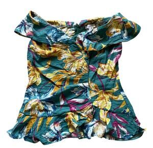 Floral Off Shoulder Top Ruffl Rouching Size Large Feminine Elegant Soft Romantic